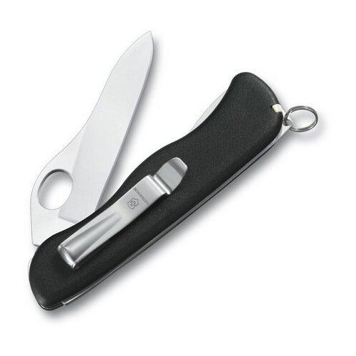 Нож Victorinox Sentinel One Hand belt-clip, 111 мм, 5 функций, с фиксатором лезвия, черный