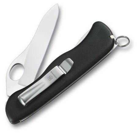 Нож Victorinox Sentinel One Hand belt-clip, 111 мм, 5 функций, с фиксатором лезвия, черный