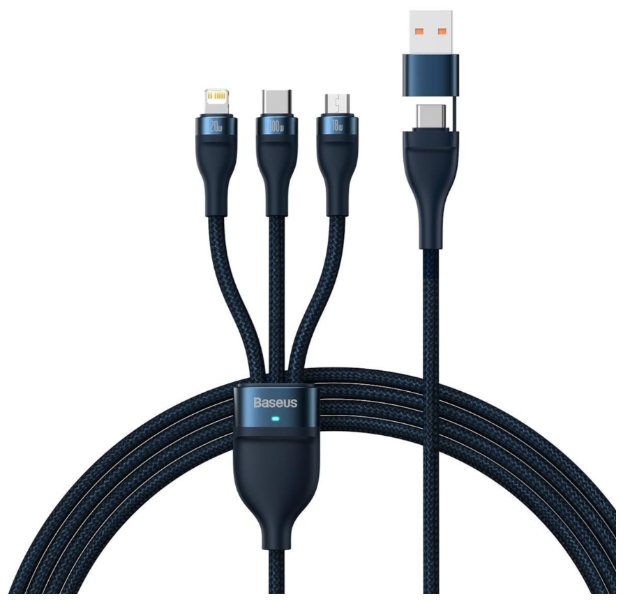 Кабель передачи данных / быстрой зарядки / Data Cable Cable U+C to M+L+C 100W 1.2m Blue CASS030103