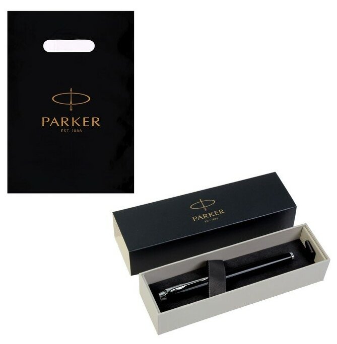 Ручка роллер Parker IM Core Black CT F, корпус чёрный глянцевый/ хром, чёрные чернила, В подарочном пакете