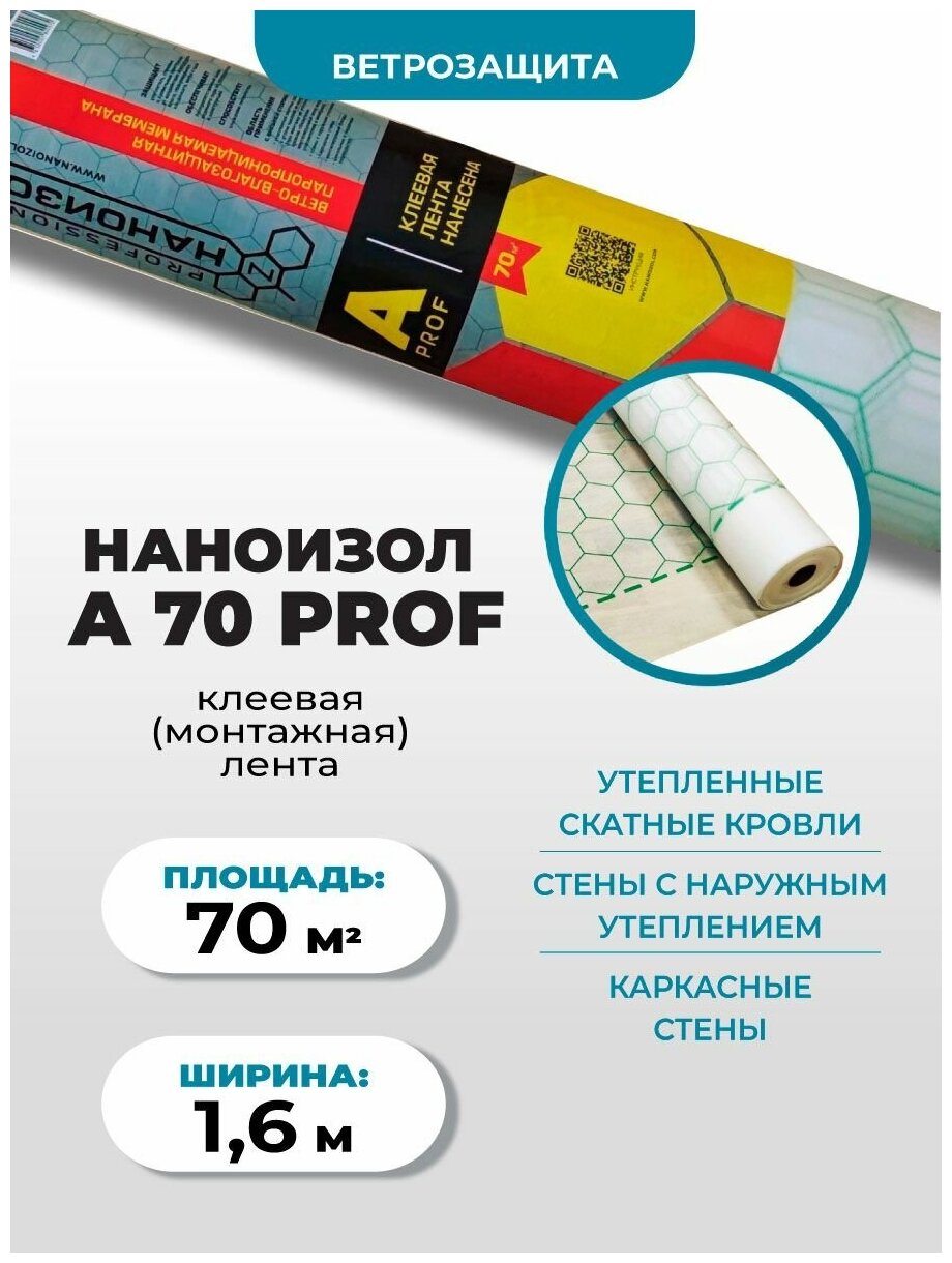 Ветро-влагозащита Наноизол A с клеевой полоской (влагозащита ветрозащита ветроизоляция влагоизоляция) (16*4375м) 70 м2