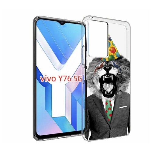 Чехол MyPads Лев в галстуке для Vivo Y76 5G задняя-панель-накладка-бампер