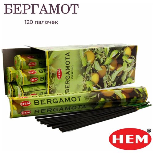 Купить Палочки ароматические благовония HEM ХЕМ Бергамот Bergamot, 6 упаковок, 120 шт, зеленый, дерево