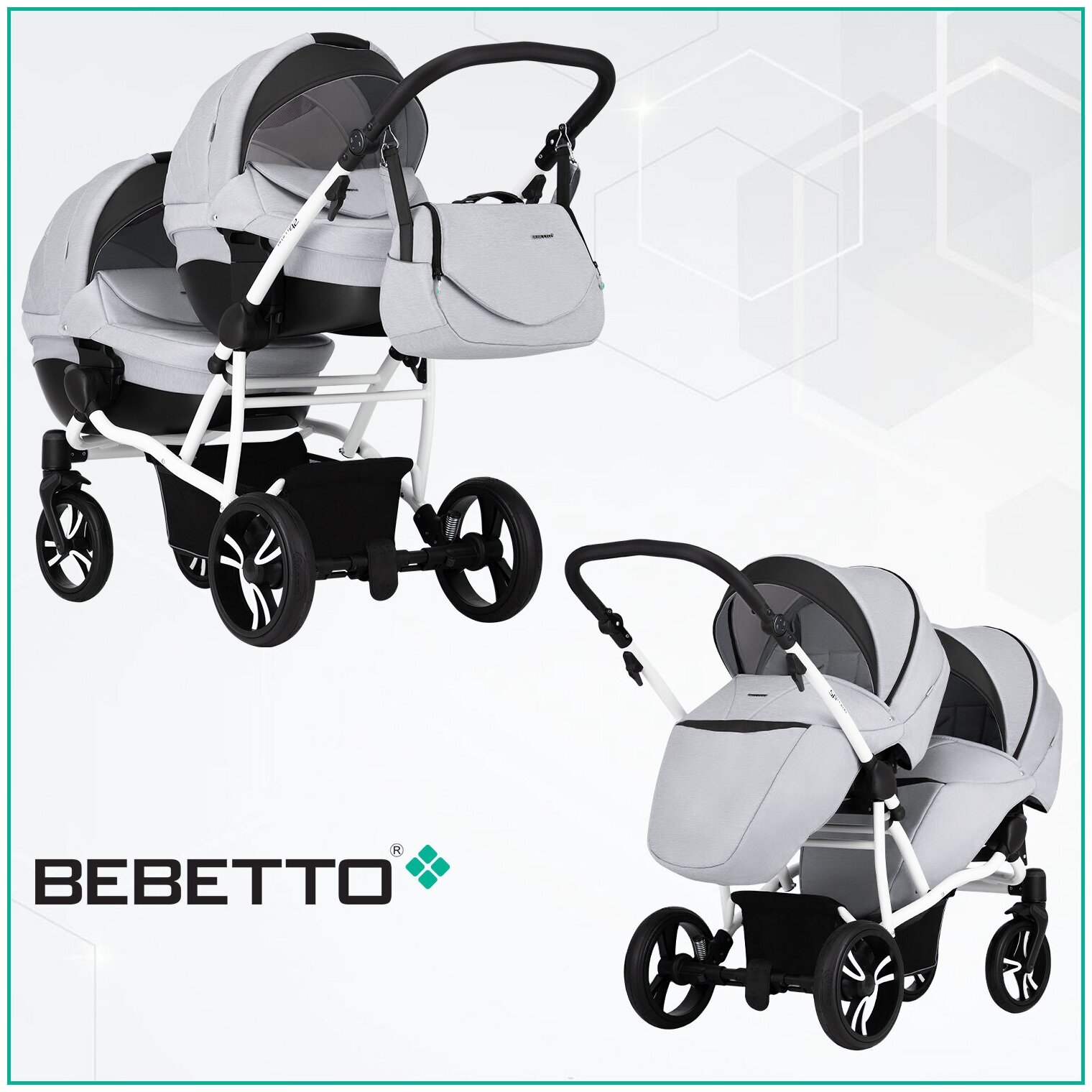 Коляска 2в1 Bebetto 42 Comfort для двойни шасси Белое 03