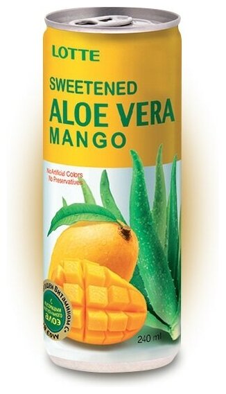 Напиток сокосодержащий Lotte Aloe Vera Mango с мякотью Алоэ, со вкусом Манго / 30 банок по 240 мл. - фотография № 3