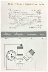 Группа безопасности для котла, мини эконом, без накидной гайкой 1"-3 бар TIM арт. JH1024-3std