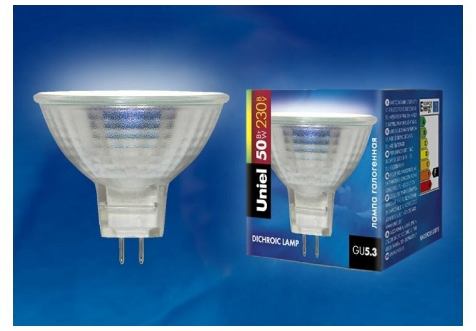 Лампочка галогенная Uniel MR16 JCDR GU5.3 220V 50W галогеновая лампа для потолочных светильников и спотов