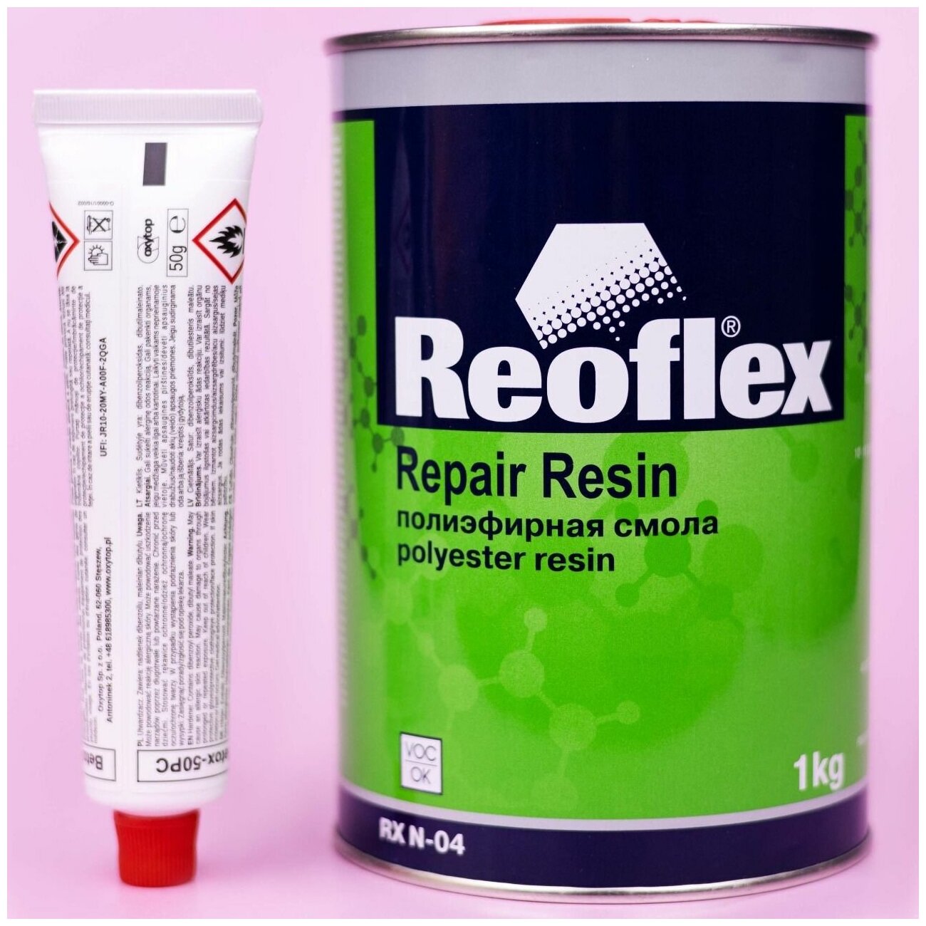 Смола полиэфирная Reoflex RX N-04 Polyester Repair Resin эластичная для пластика 1 кг. с отвердителем