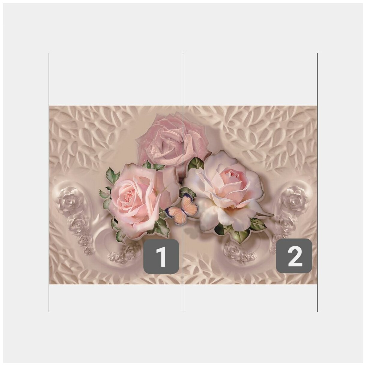 Фотообои на стену первое ателье "Три розовые розы с бабочкой" 200х130 см (ШхВ), флизелиновые Premium - фотография № 3