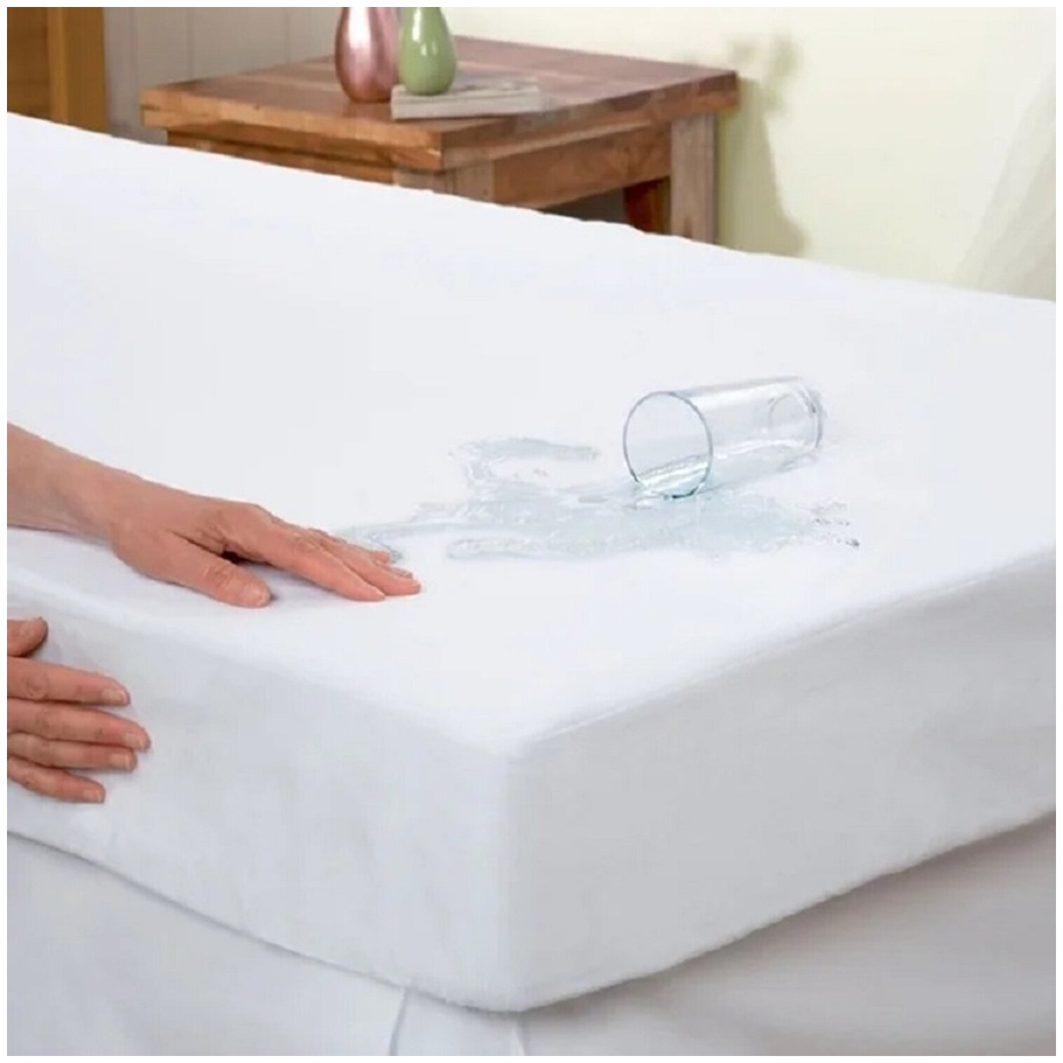 Наматрасник-чехол, непромокаемый с водонепроницаемой мембраной, на резинке, мягкий, на кровать, размер 200х200, белый - фотография № 4