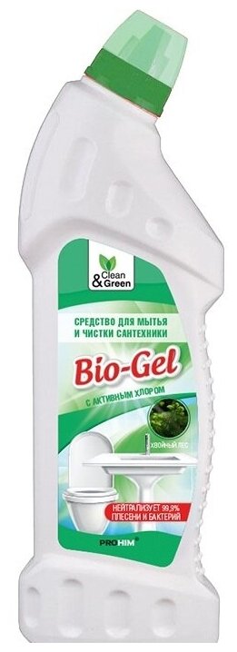 Средство для мытья и чистки сантехники AVS Clean&Green "BIO-Gel" 750мл (с активным хлором) 1/8 CG8072