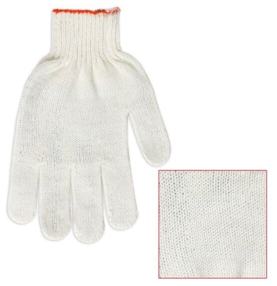 Перчатки хлопчатобумажные Лайма стандарт, комплект 5 ПАР, 7,5 класс, 36-38 г, 166 текс, без ПВХ, белые — фото 1