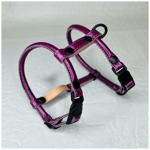 Шлейка круглая для шпица из кожи размер XS сливовый