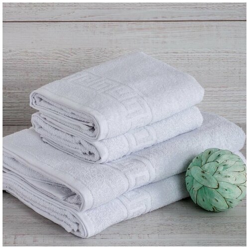 Полотенце махровое Отельное 430гр с Греческим бордюром (50х90 см), 100% хлопок, белое.