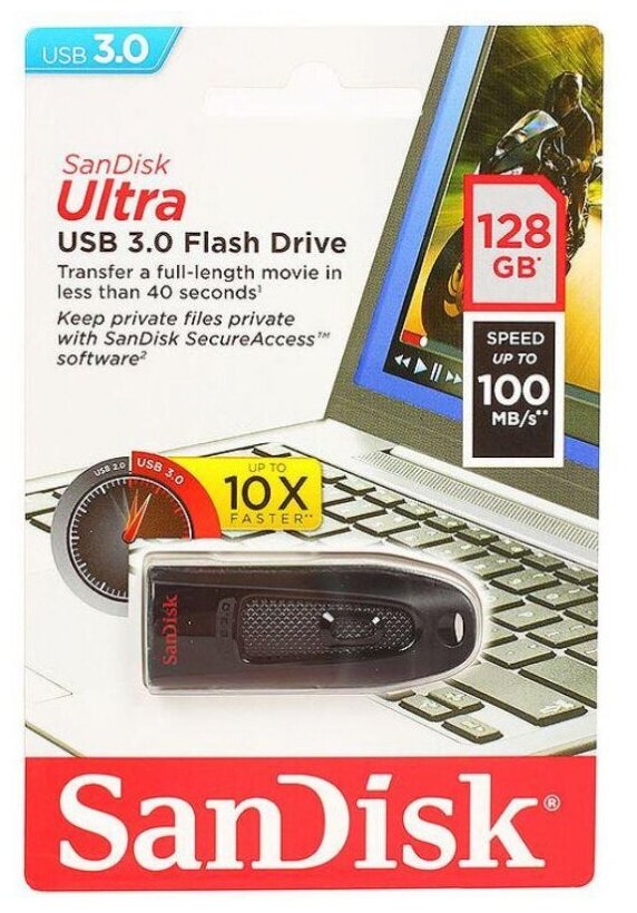 USB флешка SANDISK 128Gb Ultra USB 3.0 (100/30 Mb/s) - фотография № 5