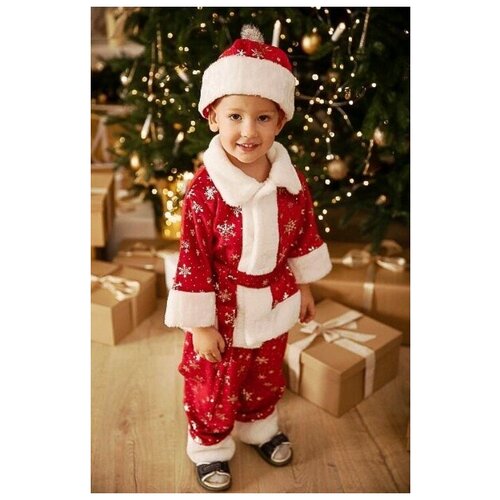 фото Детский карнавальный костюм "дед мороз" шубка, пояс, брюки, шапка, размер 110-116 avrora kids