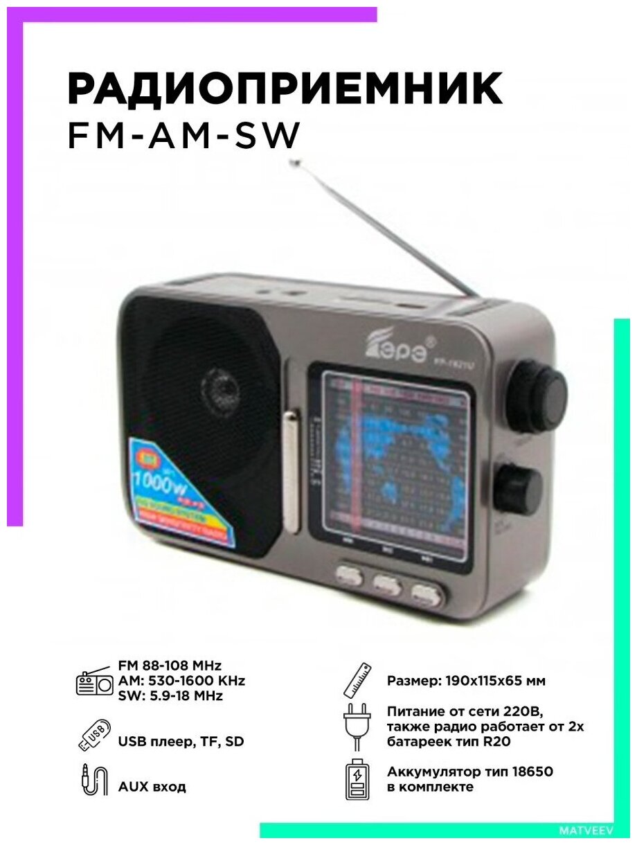 Fepe / FP-1821U Радиоприемник AM-FM-SW питание от сети 220В - Радио c MP3 плеером USB