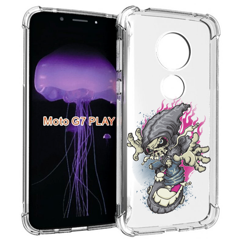 Чехол MyPads нарисованный скелет на скейт борде для Motorola Moto G7 Play задняя-панель-накладка-бампер