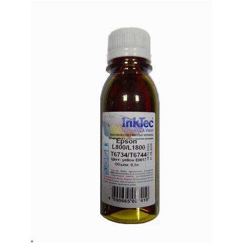 Чернила InkTec (E0017) для Epson L805/L1800 (T6734/ T6744), Y, 0,1 л. чернила inktec e0017 100my для epson l805 l1800 100 мл yellow