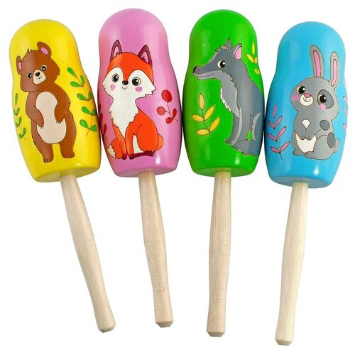 Погремушка-матрешка/Лесные животные/набор 4 шт/музыкальный инструмент/маракас/Ulanik