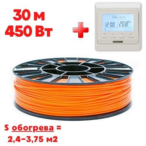 Кабельный теплый пол электрический в стяжку Теплософт Профи 30м 450Вт с электронным терморегулятором под плитку ламинат паркет линолеум ковролин 4900₽