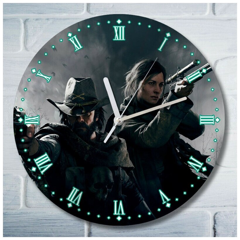 Настенные декоративные часы УФ с ярким рисунком диаметр 28см Игры Hunt Showdown (PS Xbox PC Switch) 2790