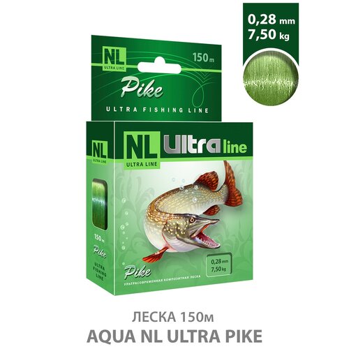 леска для рыбалки aqua nl ultra pike 150m 0 22mm 5 90kg для спиннинга троллинга фидера удочки светло зеленый набор 2 шт Леска для рыбалки AQUA NL ULTRA PIKE 150m 0.28mm 7.50kg / для спиннинга, троллинга, фидера, удочки / светло-зеленый