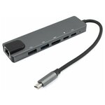 Адаптер Type C на HDMI, USB 3.0*2 + RJ45 + Type C*2 серый - изображение