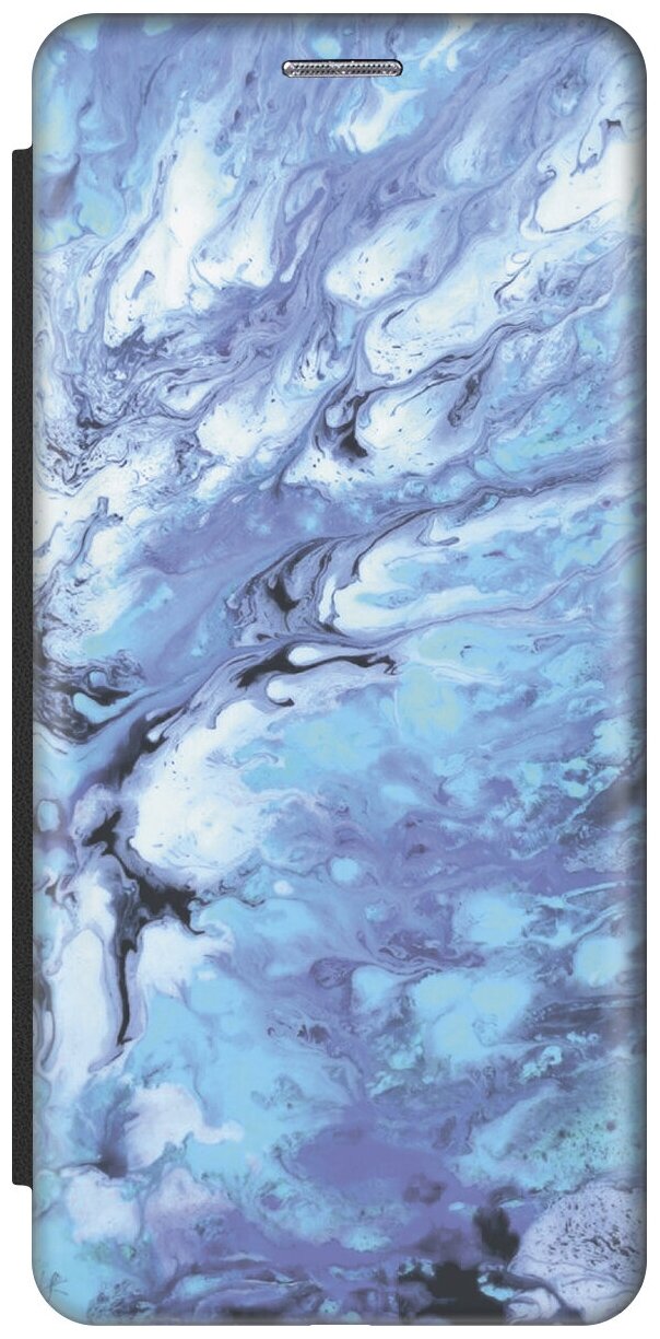 Чехол-книжка на Apple iPhone XS Max / Эпл Айфон Икс Эс Макс с рисунком "Синий мрамор" черный