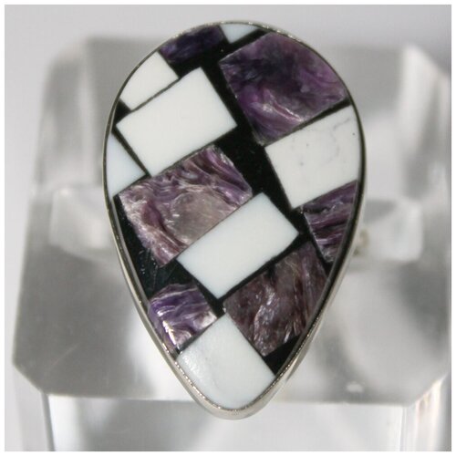 Кольцо True Stones, чароит, кахолонг, размер 18, фиолетовый, белый кольцо true stones чароит размер 18 фиолетовый