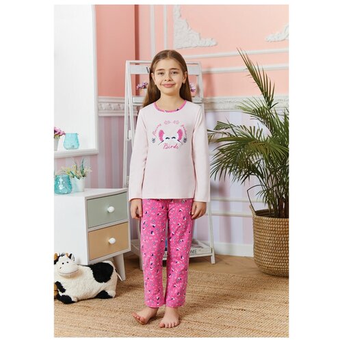 Пижама BAYKAR, размер 110/116, бежевый, розовый пижама для мужчин и женщин хлопковая свободная пижама с длинными рукавами и отложным воротником домашняя одежда симпатичная парная