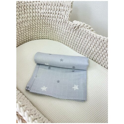 Мягкая муслиновая пеленка для малышей bpkids 80х100 см, хлопок, серые звезды