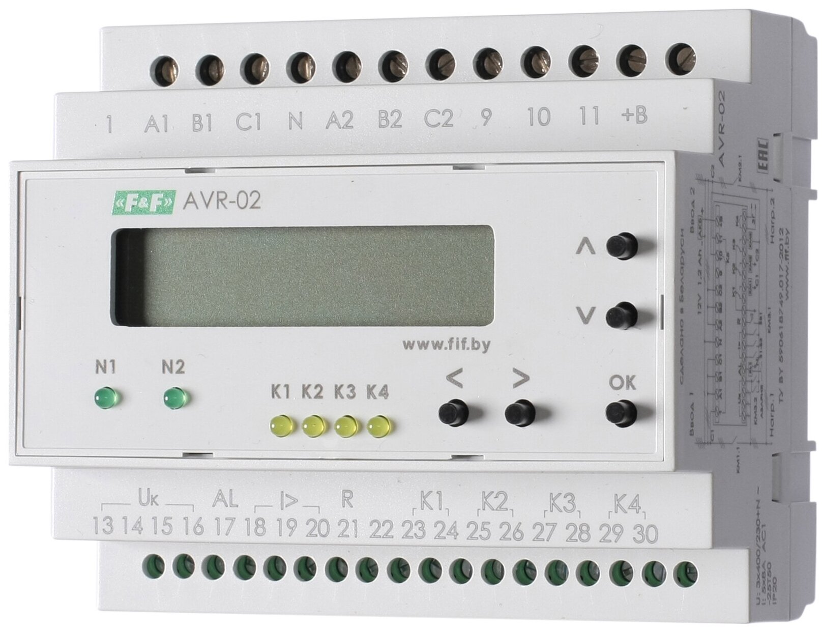 Устройство управления резервным питанием AVR-02 (3х400В+N 5 перекл. х8А IP20) F&F EA04.006.004 1шт
