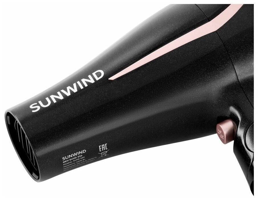 Фен для волос, проводной фен, портативный складной фен 2200Вт, SunWind черно розовый - фотография № 5