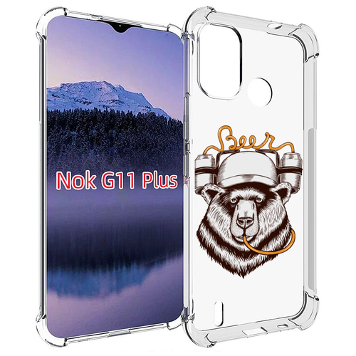 чехол mypads медведь в шапке для nokia g11 plus задняя панель накладка бампер Чехол MyPads пивной медведь для Nokia G11 Plus задняя-панель-накладка-бампер