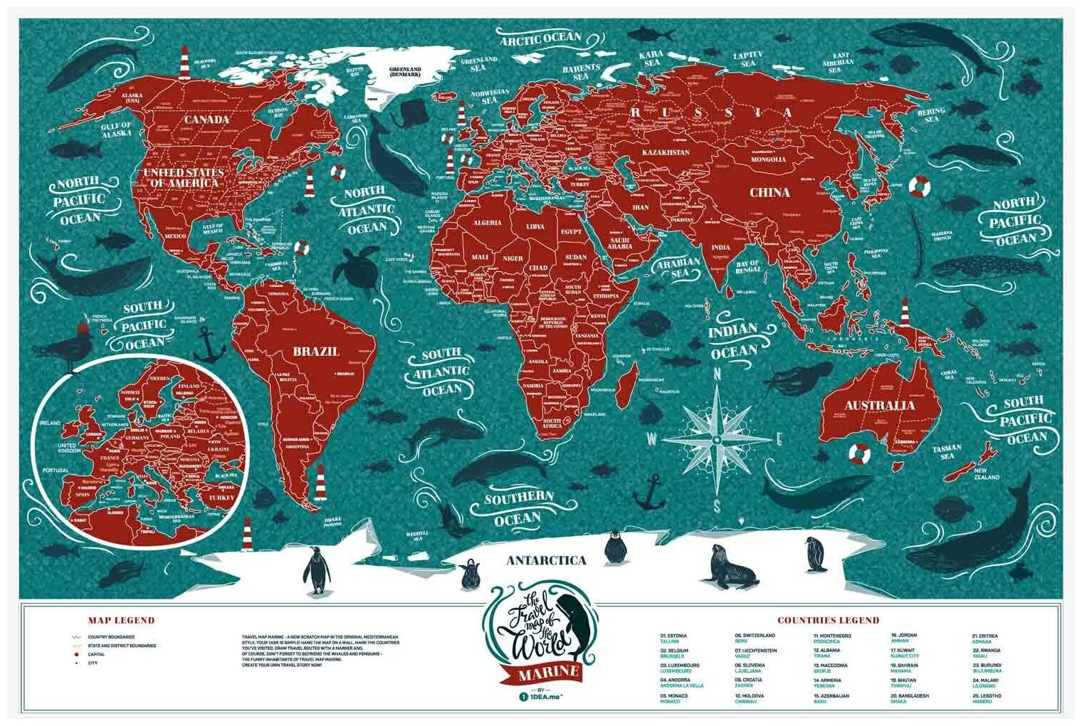 Скретч карта мира на стену в тубусе Travel Map Marine World