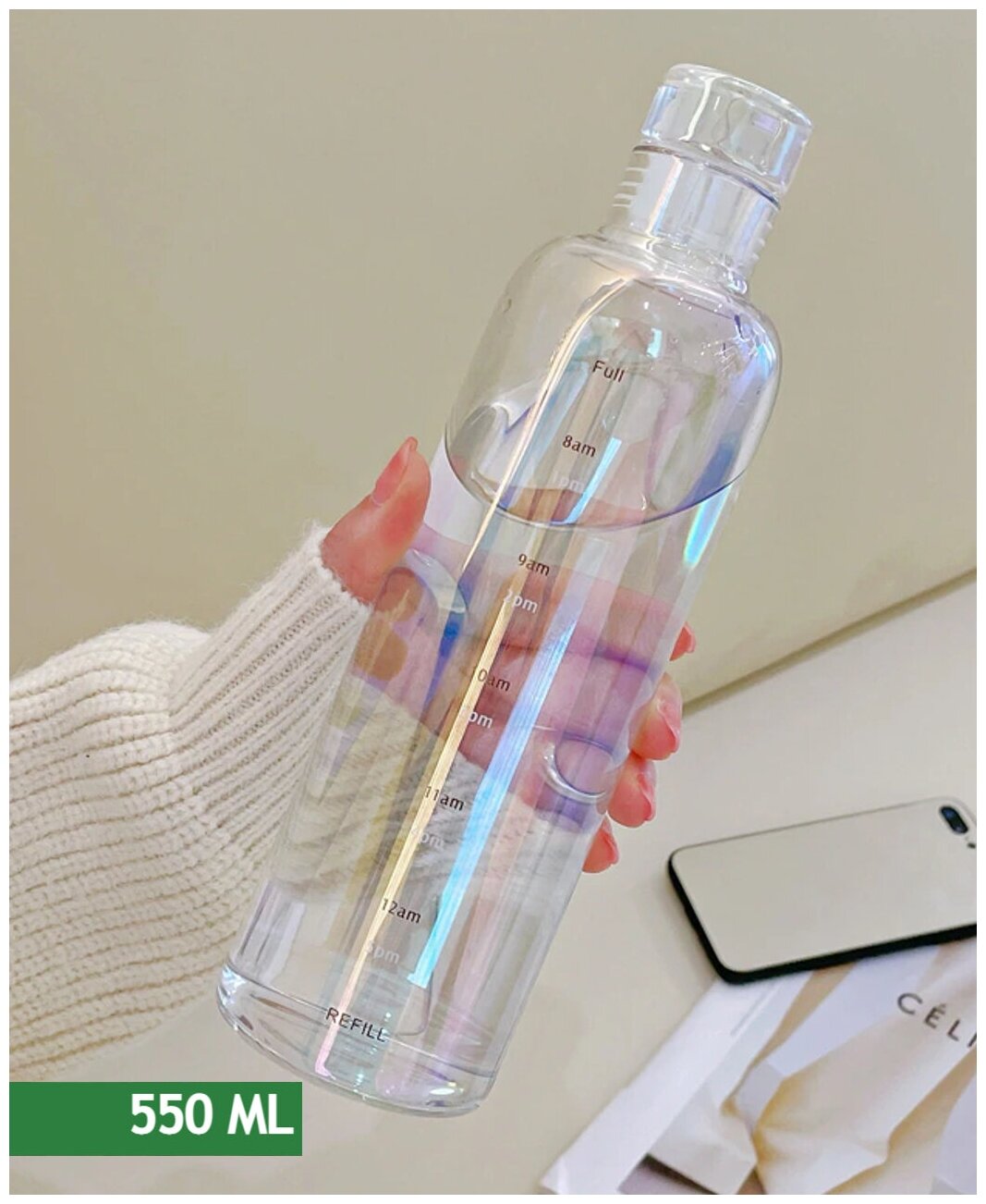 Бутылка для воды стеклянная с чехлом со стеклянной крышкой 550мл - фотография № 1