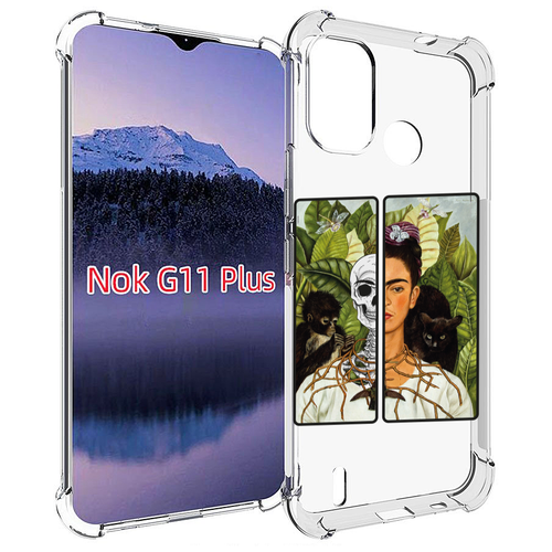 Чехол MyPads сдвоенная картинка девушка скелет для Nokia G11 Plus задняя-панель-накладка-бампер