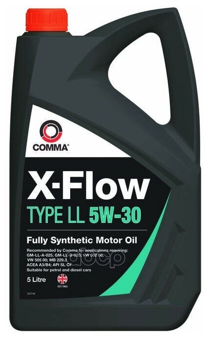 COMMA Comma 5w30 X-Flow Type Ll (5l)_масло Мот! Синт A3/B4, Api Sl/Cf, Gm-Ll-B-025, Mb 229.3, Vw 502/505.00