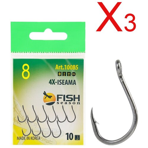 фото Набор!!! крючок 4x-iseama-ring с ушком, покрытие bn, размер-8, 30шт/3уп fish season