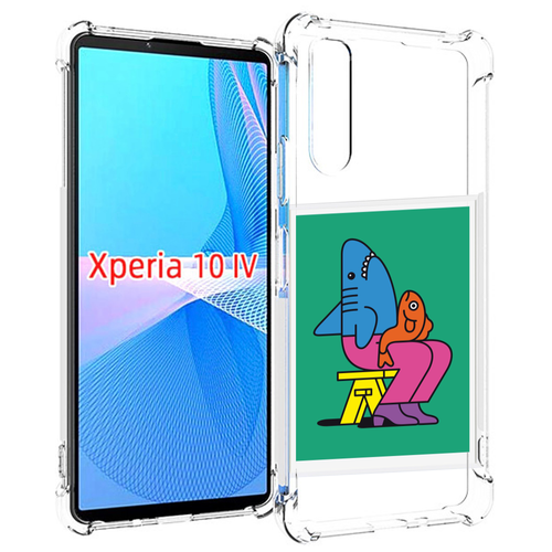 Чехол MyPads акула синяя в штанах для Sony Xperia 10 IV (10-4) задняя-панель-накладка-бампер