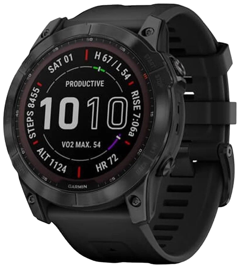 Умные часы Garmin Fenix 7X Sapphire Solar титановый черный DLC с силиконовым ремешком