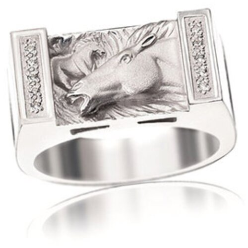 Печатка Альдзена Мустанг, серебро, 925 проба, родирование, фианит, размер 20.5, серебряный