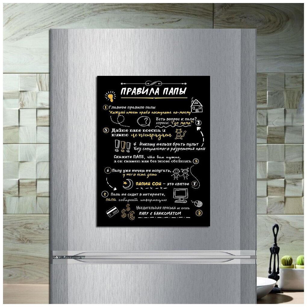 Магнит табличка на холодильник (20 см х 15 см) Правила папы Сувенирный магнит Подарок для папы Декор интерьера №11