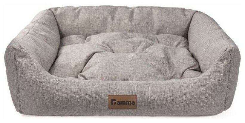 Гамма Лежанка прямоугольная "Кижи Медиум" со съемной подушкой, рогожка, бежевая, 48*30*16 см
