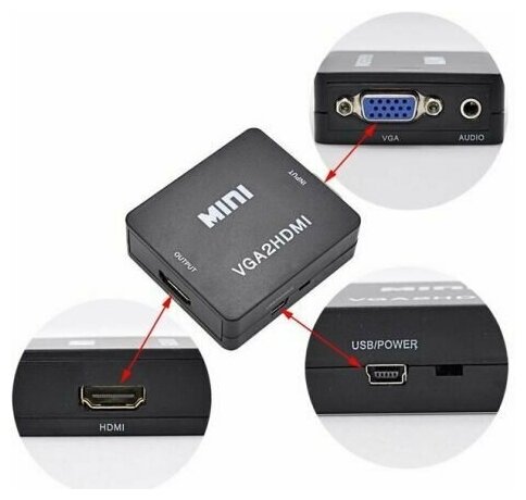 Конвертер из VGA на HDMI 1080p full hd 3d с блоком питания 5в 2а