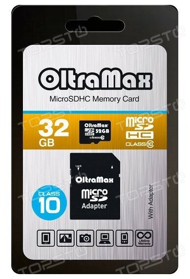 Карта памяти OltraMax microSDHC Class 10 + SD adapter