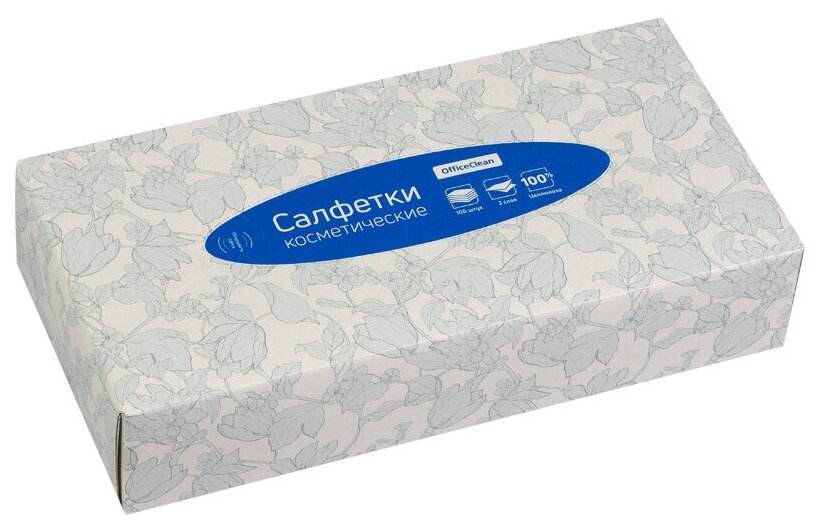 Салфетки косметические OfficeClean, 2-слойные, 20*20см, в картонном боксе, белые, 100шт. (арт. 279679)