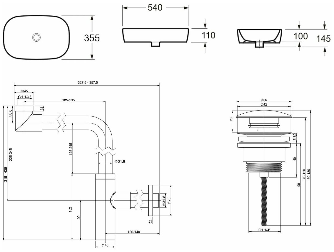 Комплект 3 в 1 Lavinia Boho Bathroom Sink 21520104: накладная фарфоровая раковина 54 см, металлическ - фото №9