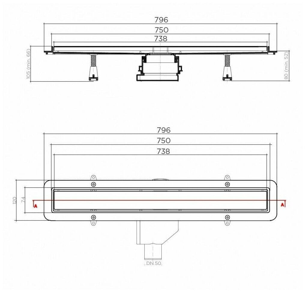 Душевой лоток Pestan Betto COMPACT LINE 750 мм хром матовый 13702511 - фотография № 14